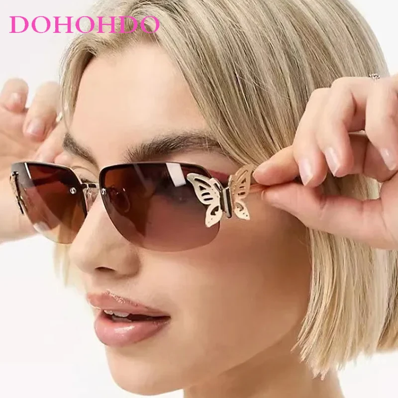 

Fashion Y2K Rimless Square Butterfly Decorate Women Sunglasses Vintage Men Sunglass Outdoor Driving Travel Eyewear Ladies UV400