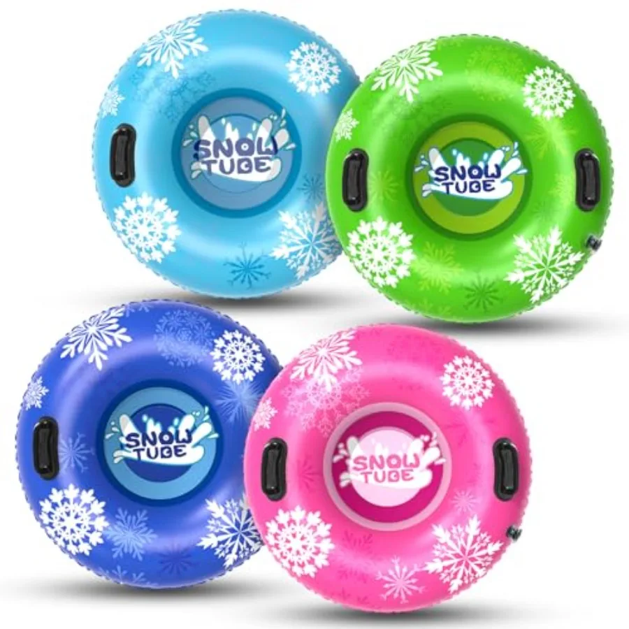 

Snow Tube, 4Packs for Whole Family Inflatable Snow Sled for Kids and Adult, Thickened Heavy Duty Hard Bottom Sleds for Snow with