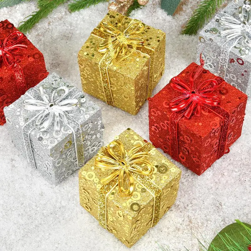 

Christmas Decorations Gold And Red Sparkling Gift Box Ornaments Christmas Tree Scene Arrangement Festive Celebration Supplies
