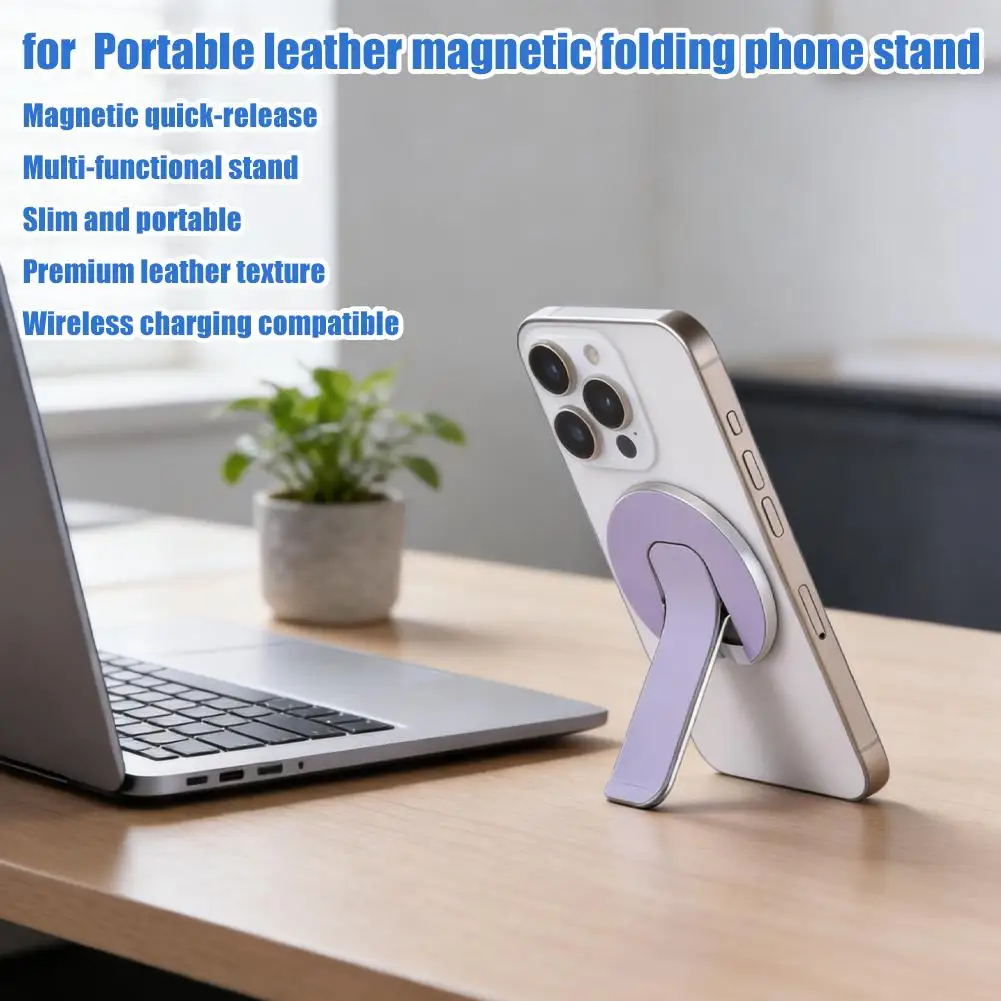 Magnetyczny uchwyt na telefon do MagSafe, składany skórzany wspornik, odłączany uchwyt z funkcją podstawki do iPhone'a, przenośny uchwyt mocujący. — zdjęcie produktu 5