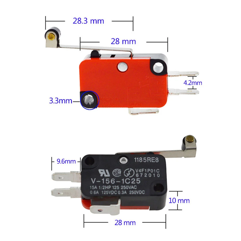 10pcs Durable Micro Limit Switch V-156-1C25 Long Hinge Roller Momentary SPDT Snap Action