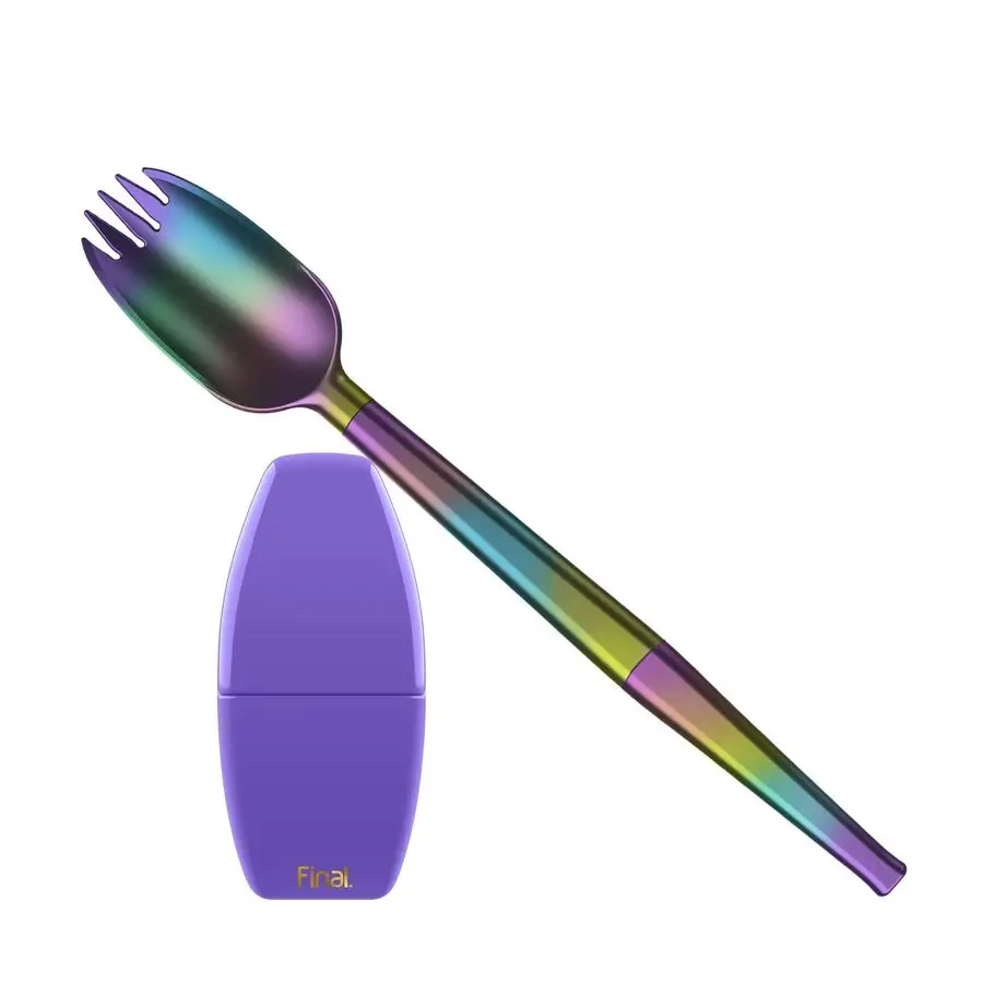 

Складная многоразовая металлическая ложко-вилка с дорожным футляром, карманного размера, из нержавеющей стали и силикона платинового класса, экологичная, в ассортименте