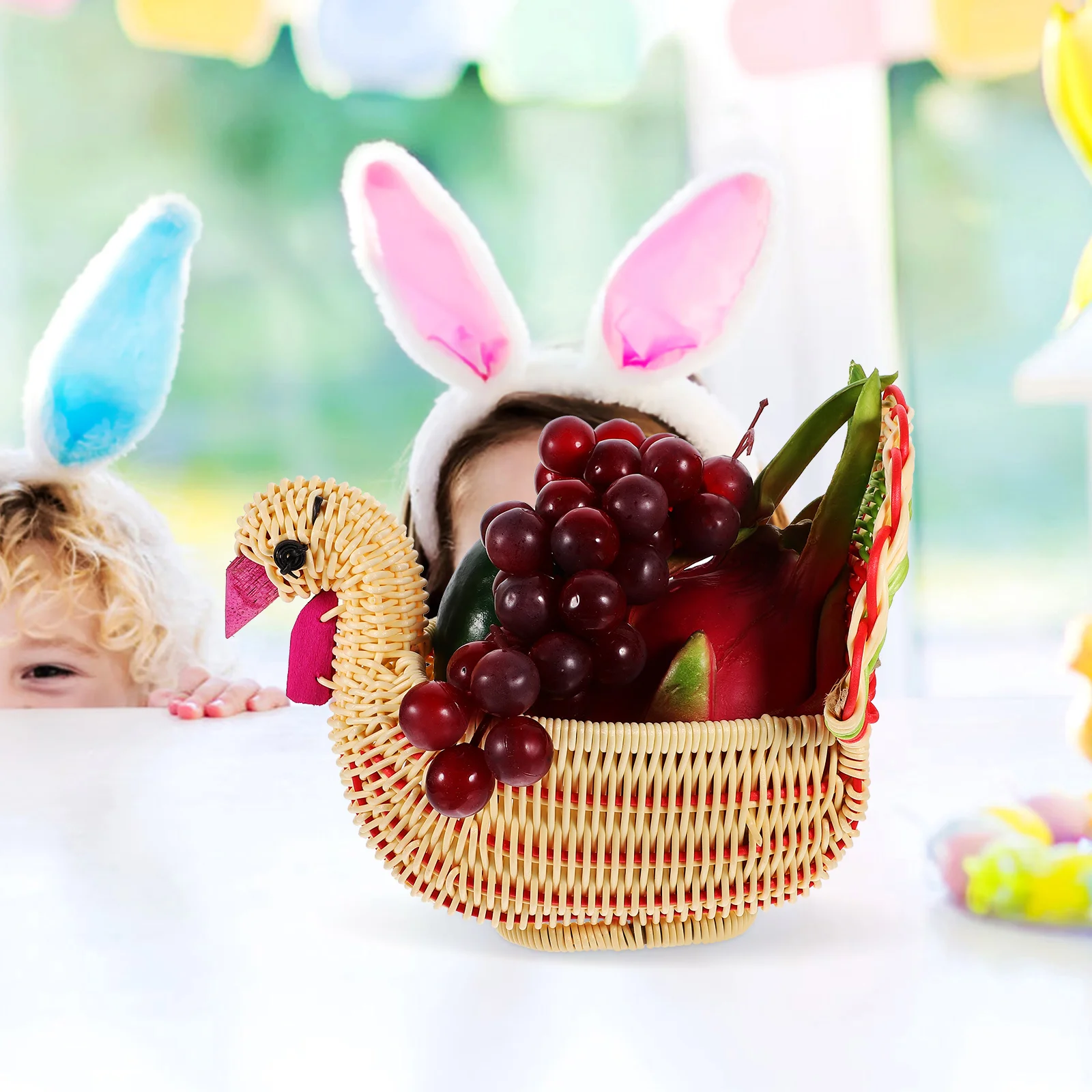 

Imitation Rattan Turkey Shaped Fruit Basket Multifunctional Storage Basket for Fruits Snacks Kitchen Countertop Organizer