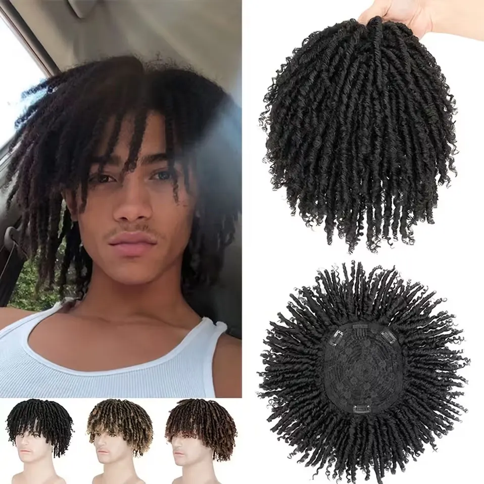 Short Dreadlock Hair Topper Wig for Men Synthetic Hair  Wiglets Hairpieces Short Locs Hair Toppers for Men with Thinning Hair