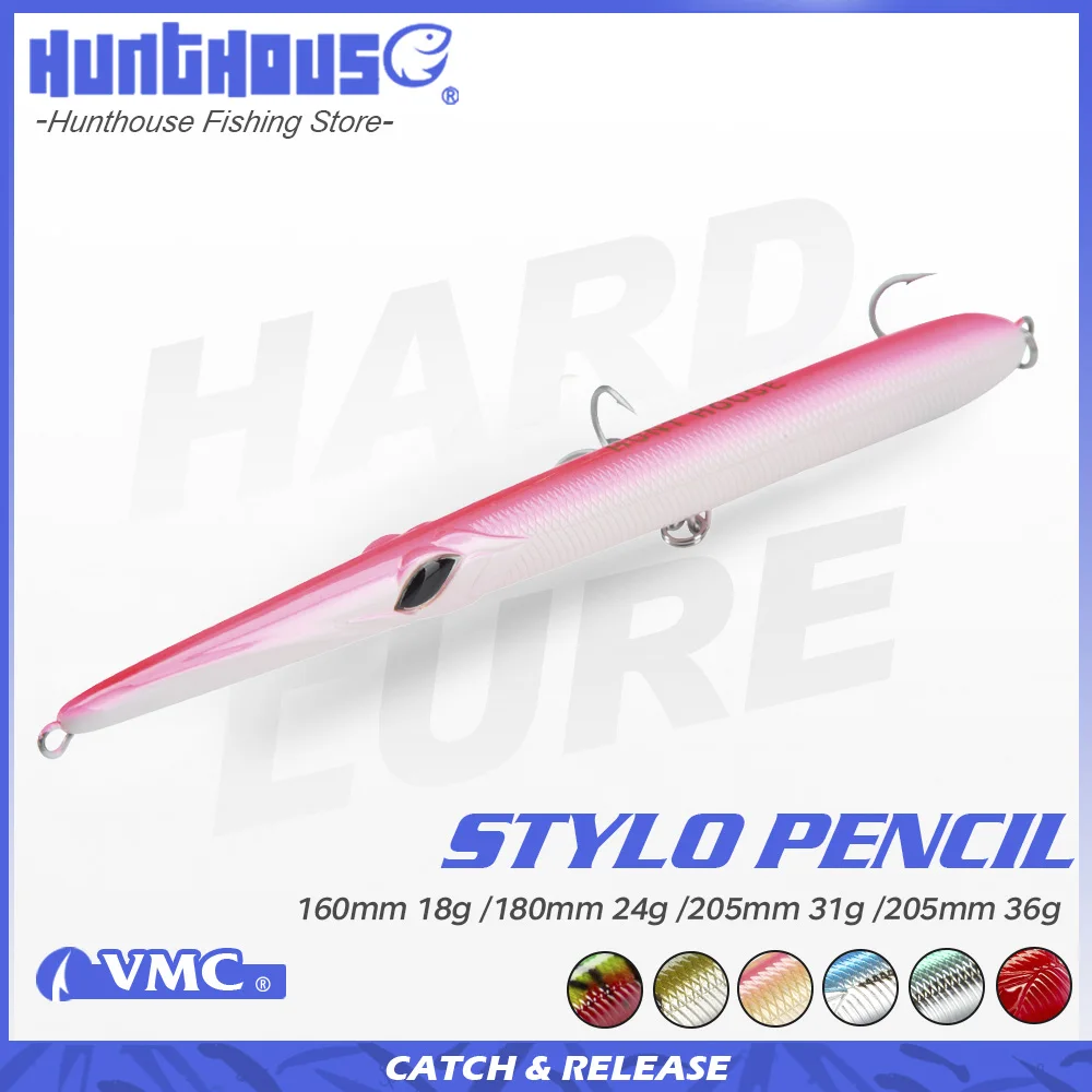 Hunthouse Stylo 160/180/205mm 18/24/31/36g Leurre de pêche en mer Spinning Stickbait Needle Pencil Flottant à coulée lente pour Garfish
