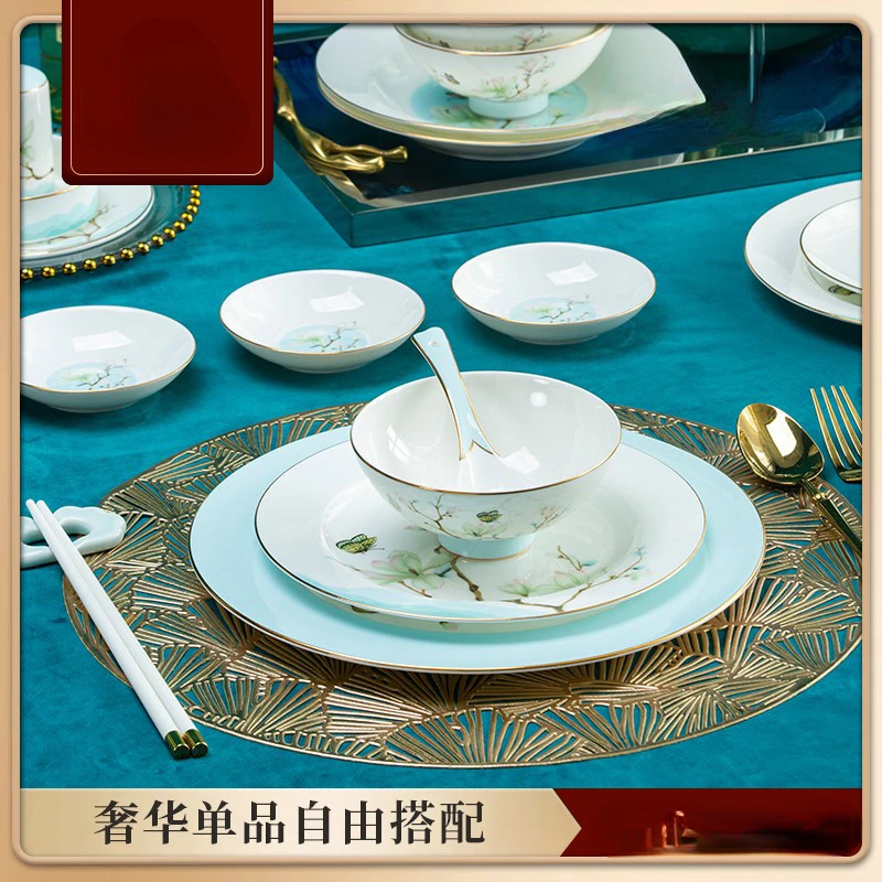 Yulan Flower Hotel is equipped with customized high-end bone porcelain, Jingdezhen bowls, plates, commercial tables,