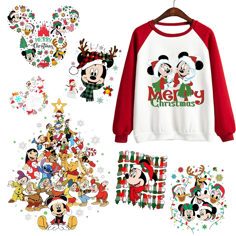 Mickey Mouse Heat Transfer Sticker T-shirt Clothes DIY Kids Cute Anime Patch Iron Transfer Decal Christmas Party Decoration Gift