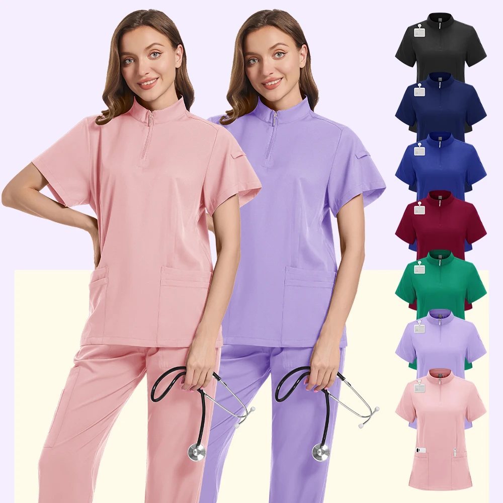 

Woman Scrub Set Medical Doctor Nurse Surgical Uniforms Beauty Salon Work Wear Clinical Scrubs Top-Pants Spa Nursing Suit
