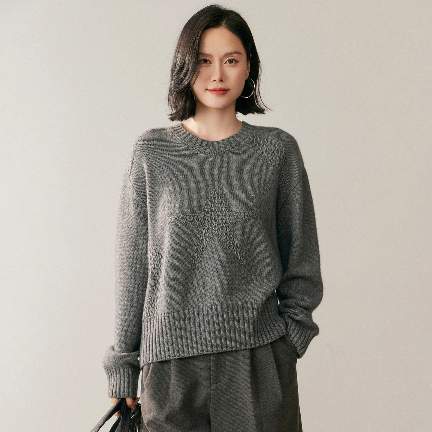 

Women's Thicken 100% Pure Cashmere Sweater Winter O-Neck Star Jacquard Knitted Pullover High-End Loose Large Size Cashmere Tops