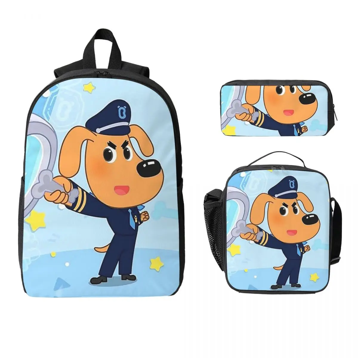 

Sheriff Labrador Backpack Student Boys Girls BookBag School Bag Computer Shoulder Bags 3ps Insulated Lunch Bag Pencil Case
