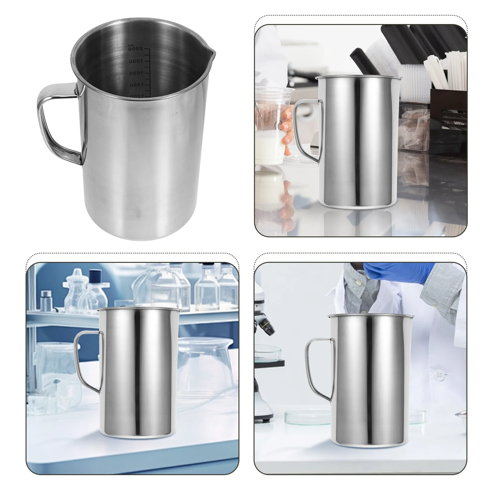 

2000Ml Measuring Cup Stainless Steel Graduated Beaker Spout Precision Liquid Measurement For Baking Laboratory Coffee Oil Milk