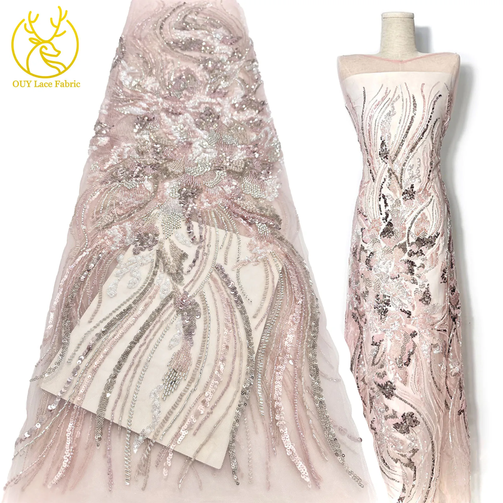 

Latest African Bead Lace Fabric 2025 High-Quality French Nigerian Sequin Lace Fabric Women's Party Dress Lace Fabric Sewing