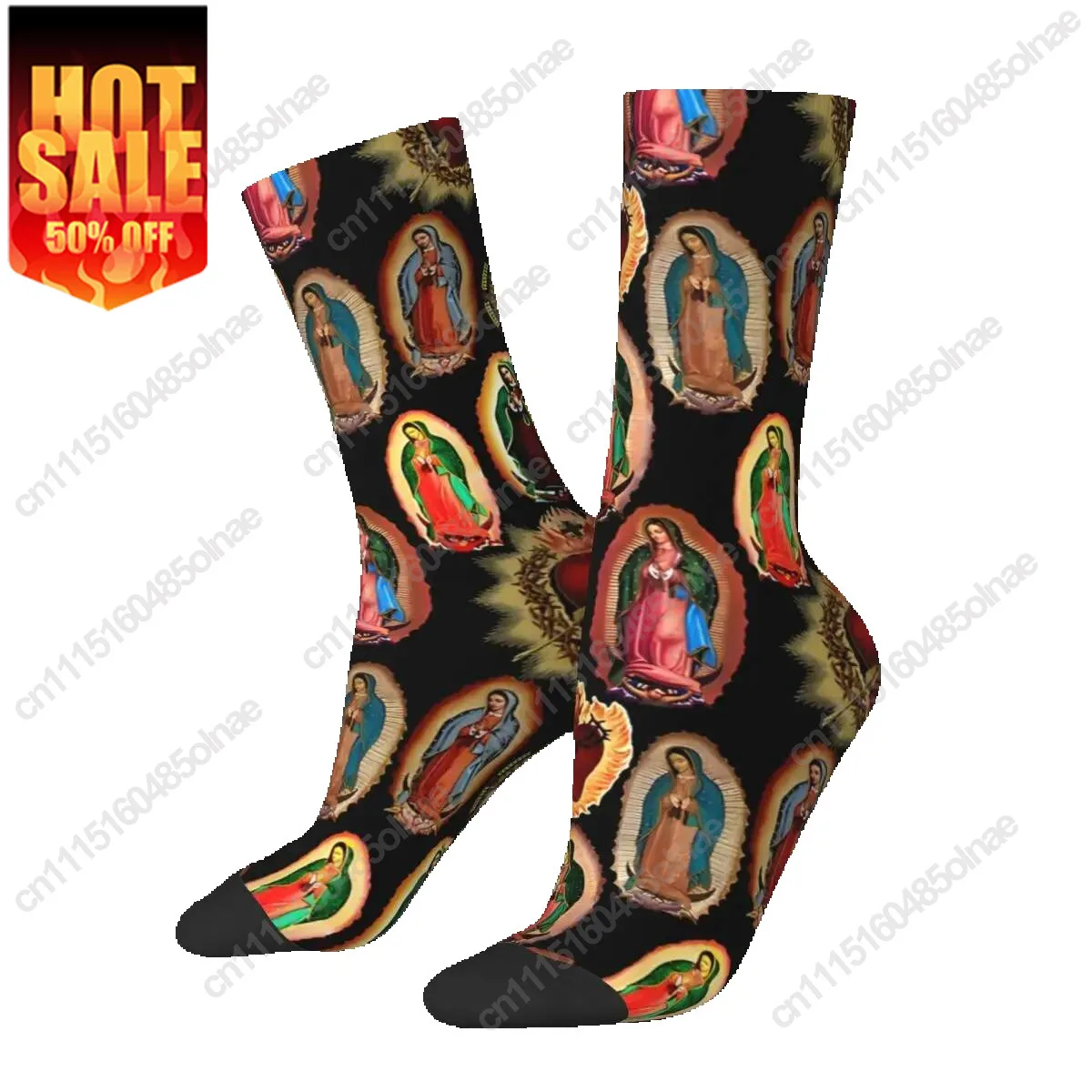 For Men Our Sock Lady Of Guadalupe Virgin Mary Hip Hop Jesus Christ Breathable Pattern Printed Crew Sock Seamless Gift