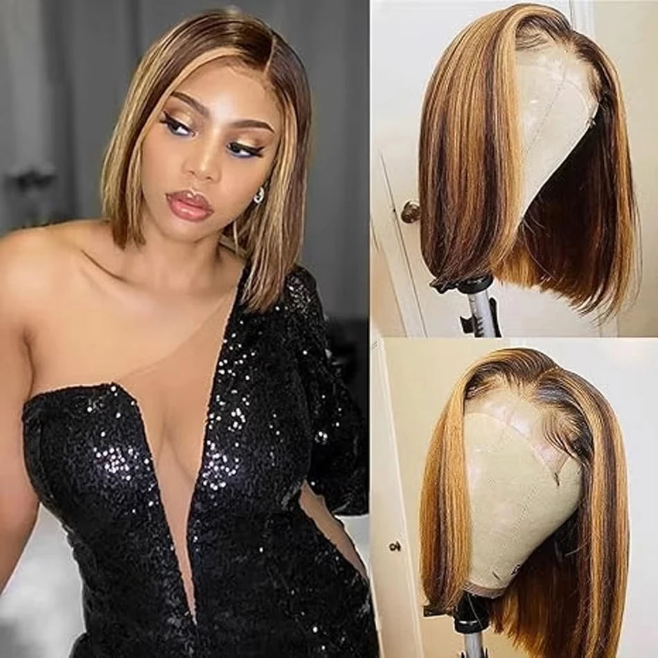 

Highlight Bob Wig Human Hair Wigs Brazilian 4/27 Ombre Straight 13x4 Lace Frontal Wig Colored Honey Blonde Pre Plucked Lace