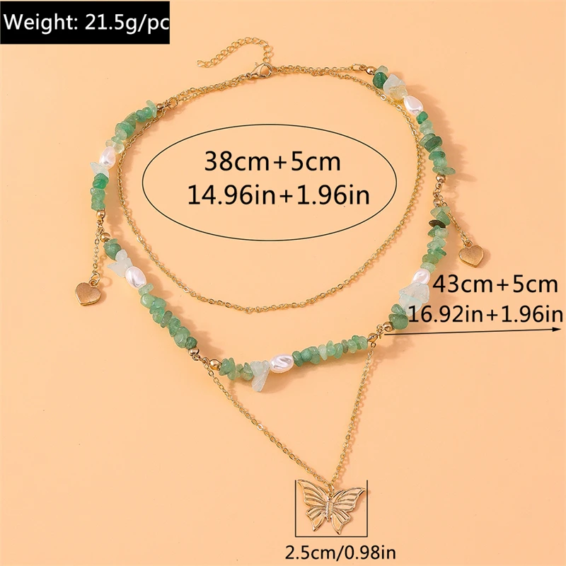 Fashion Handmade Beads Necklace for Women Metal Love Heart Butterfly Pendant Necklace Girls Party Festival Jewelry Gifts