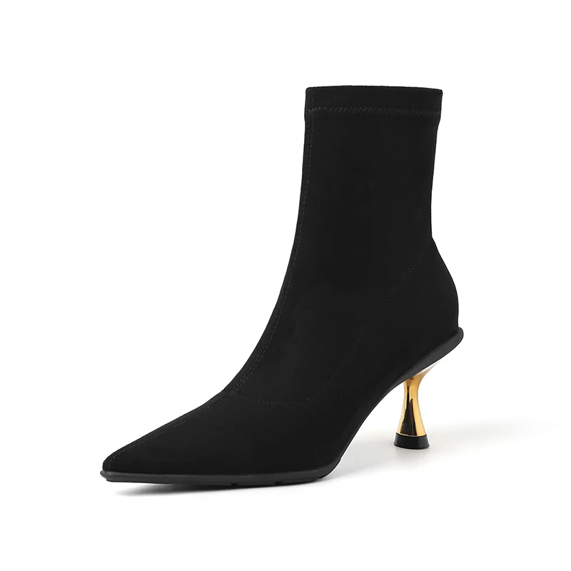 

Женские эластичные ботинки, новая модная элегантная обувь на тонком каблуке, модные ботильоны без шнуровки, весенне-осенние повседневные ботинки с острым носком