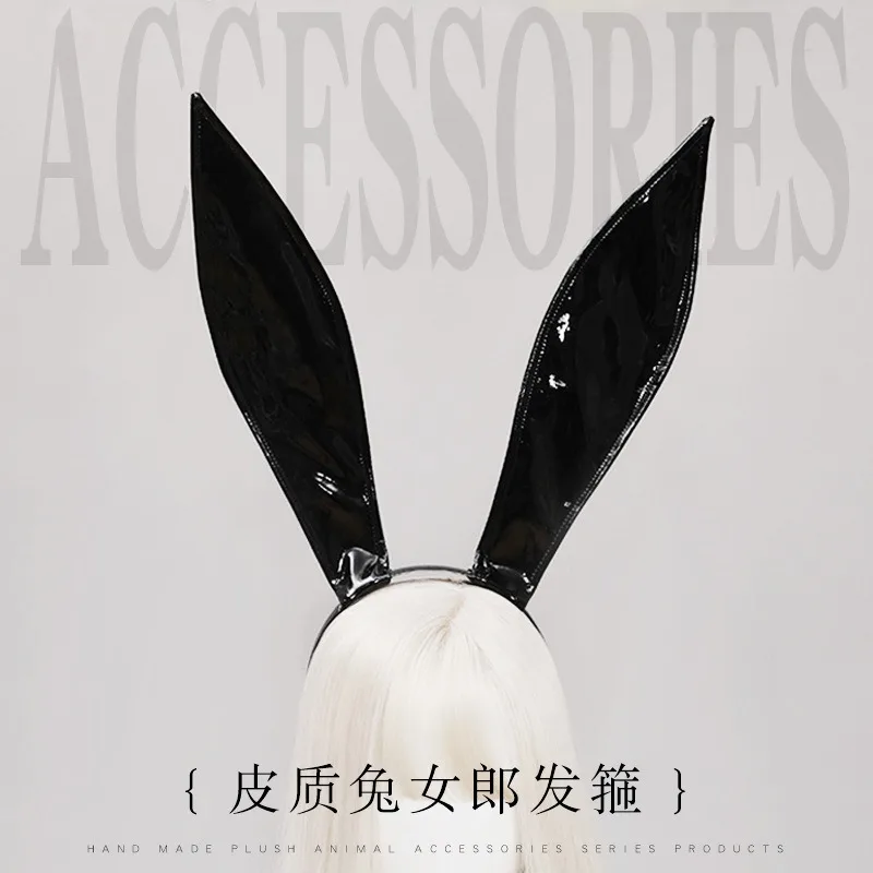 Tocado con Orejas de conejo para mujer, diadema con Orejas de conejo de cuero para Cosplay, tocado para DJ, Club nocturno, Bar, accesorios para disfraz de fiesta de Halloween