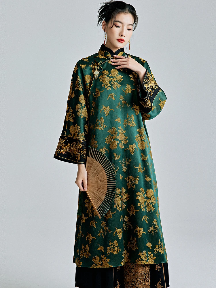 

Новое весеннее платье 2025 года больших размеров в стиле ретро с вышивкой, атласное, с цветочным узором, в китайском стиле (переосмысление)