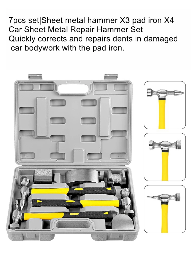 Auto Sheet Metal Dent Repair Hammer Tapered Head Flat Head Hammer Auto Repair Plastic Pad Iron Block Top Iron Hammer Tool