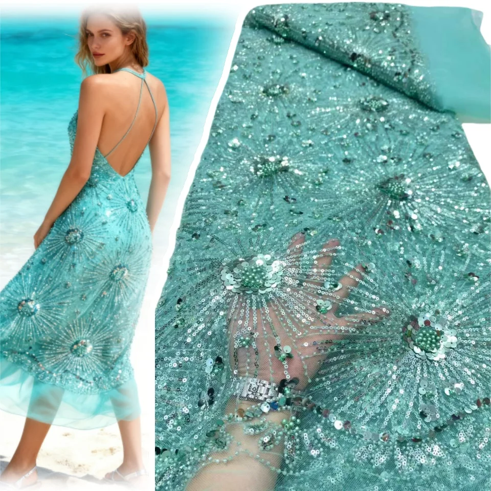 5야드 정교한 스팽글 자수 꽃무늬 레이스 원단 2026 나이지리아 튤 레이스 원단 파티 드레스 재봉 재료 1890