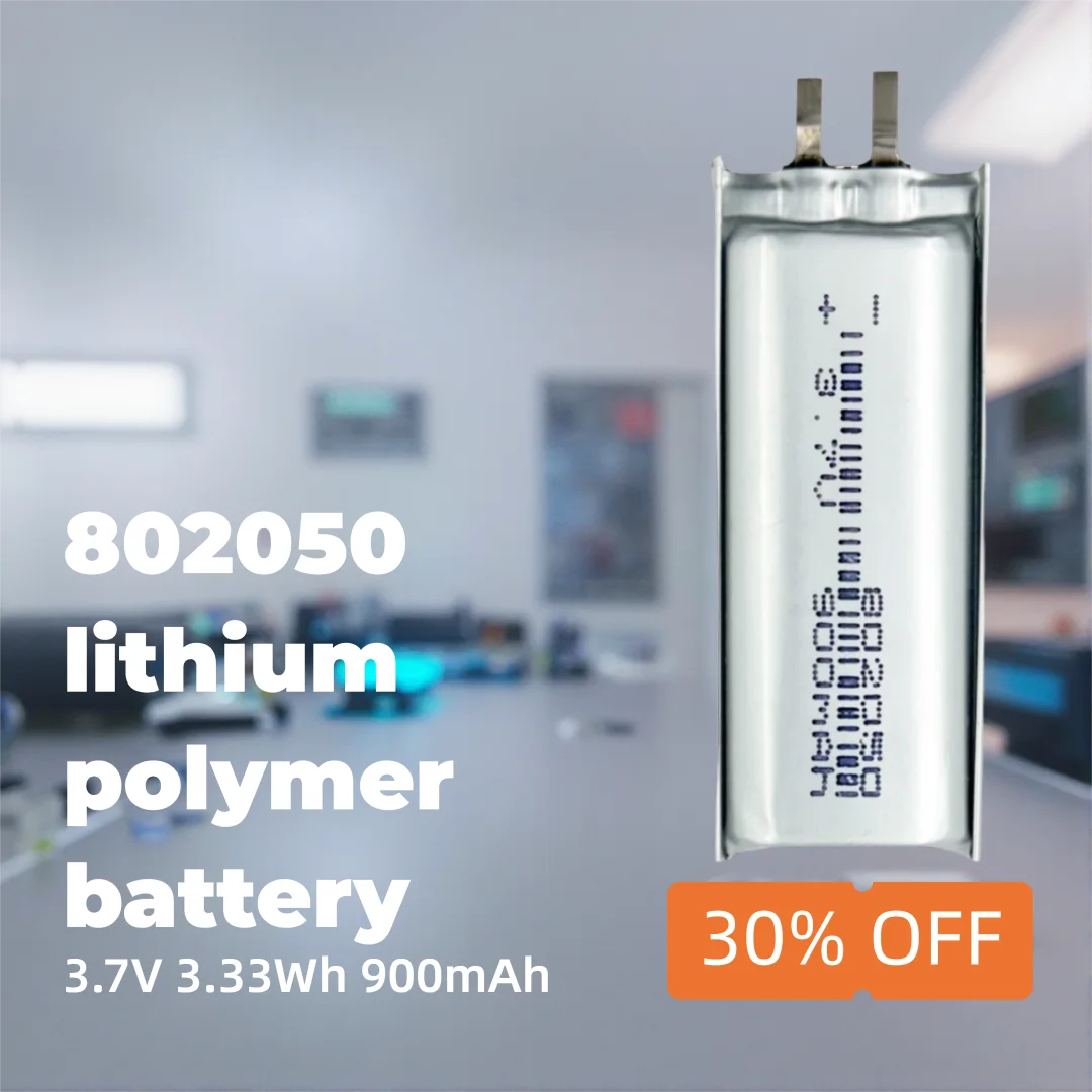 802050 3.7V 900mAh Li-ion Battery Compact Rechargeable Cell for Smart Devices, LED Lights, and Small Electronics