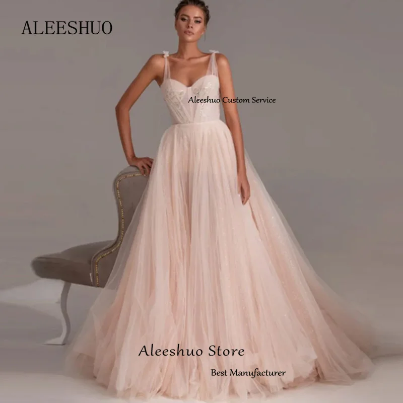 Aleeshuo Exquisite Pink A-Line Prom Dresse Organza Appliques Sweetheart Evening Dress Spaghetti Strap Lace Up Floor-Length 2024