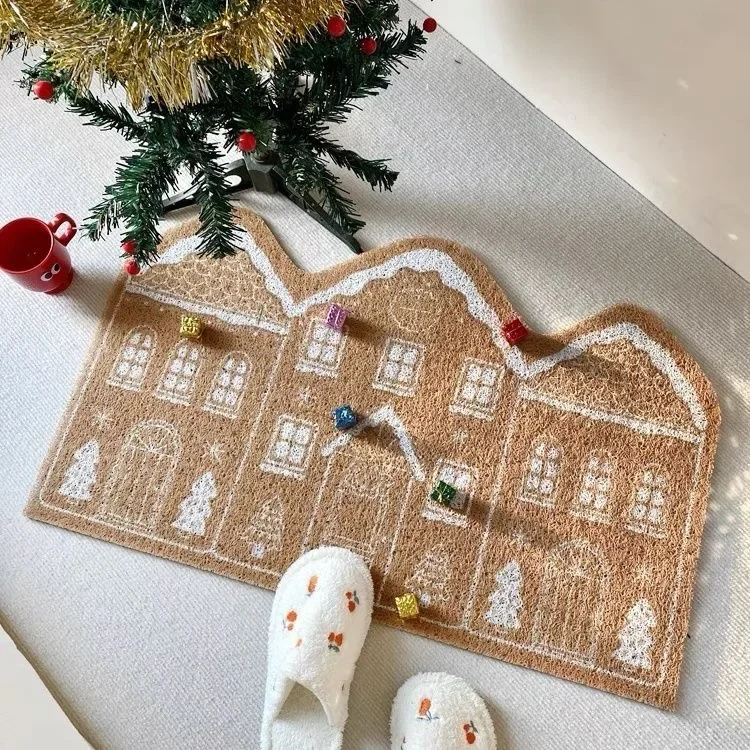 Christmas Door Mat Cream Gingerbread House Outdoor Palace Carpet PVC Foot Pad A Living Room Christmas Day Decorations for Home