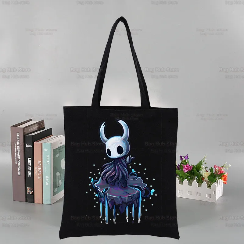 Hollow Knight Game Harajuku Shopping Black Bags Canvas Tote Bag Mom Reusable Cloth Bag Hollow Knight Anime Handbag Shoulder Bags