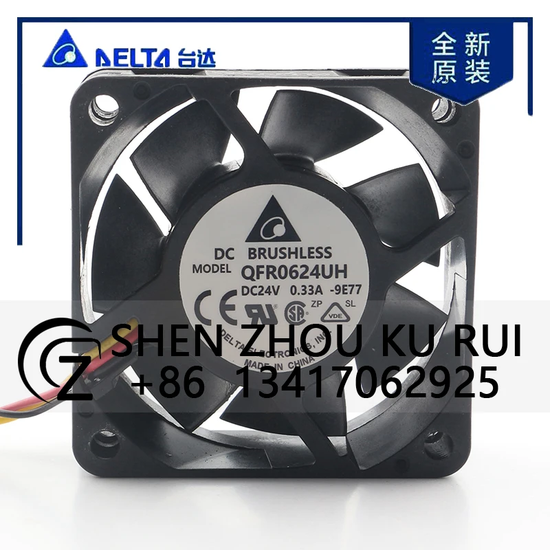 Delta 5V 12V 48V DC 24V 0.33A AC EC 6025 60X60X25MM 6CM Three-wire Large air Volume Dual Ball Bearing QFR0624UH-9E77 Cooling Fan