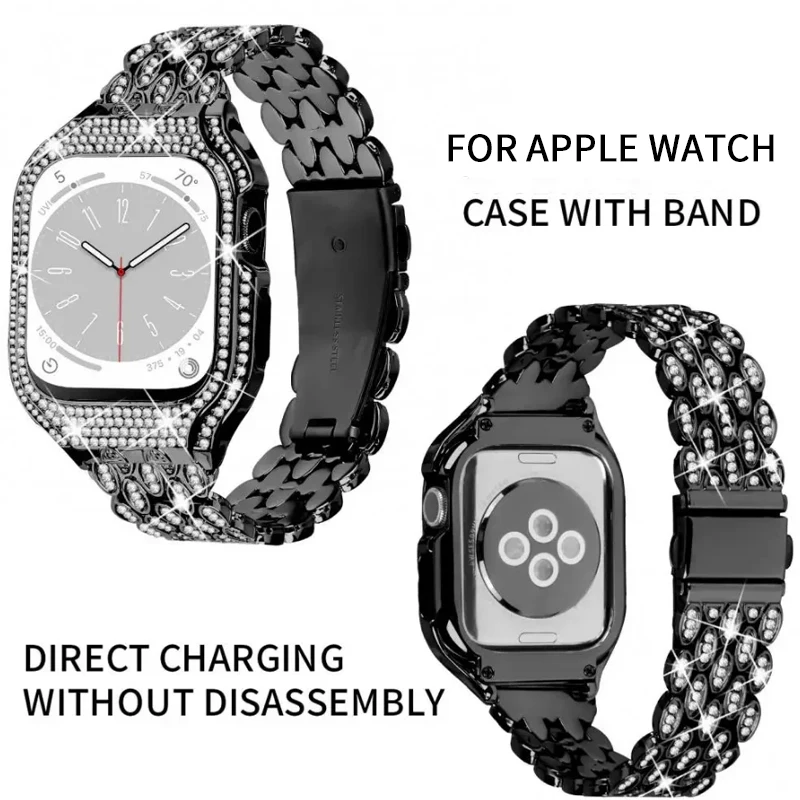 Metal+Diamond Case for Apple Watch Case 9 8 7 41mm 40mm Stainless Steel Protective Shell For iWatch 6 5 4 SE 41mm 40mm Cover