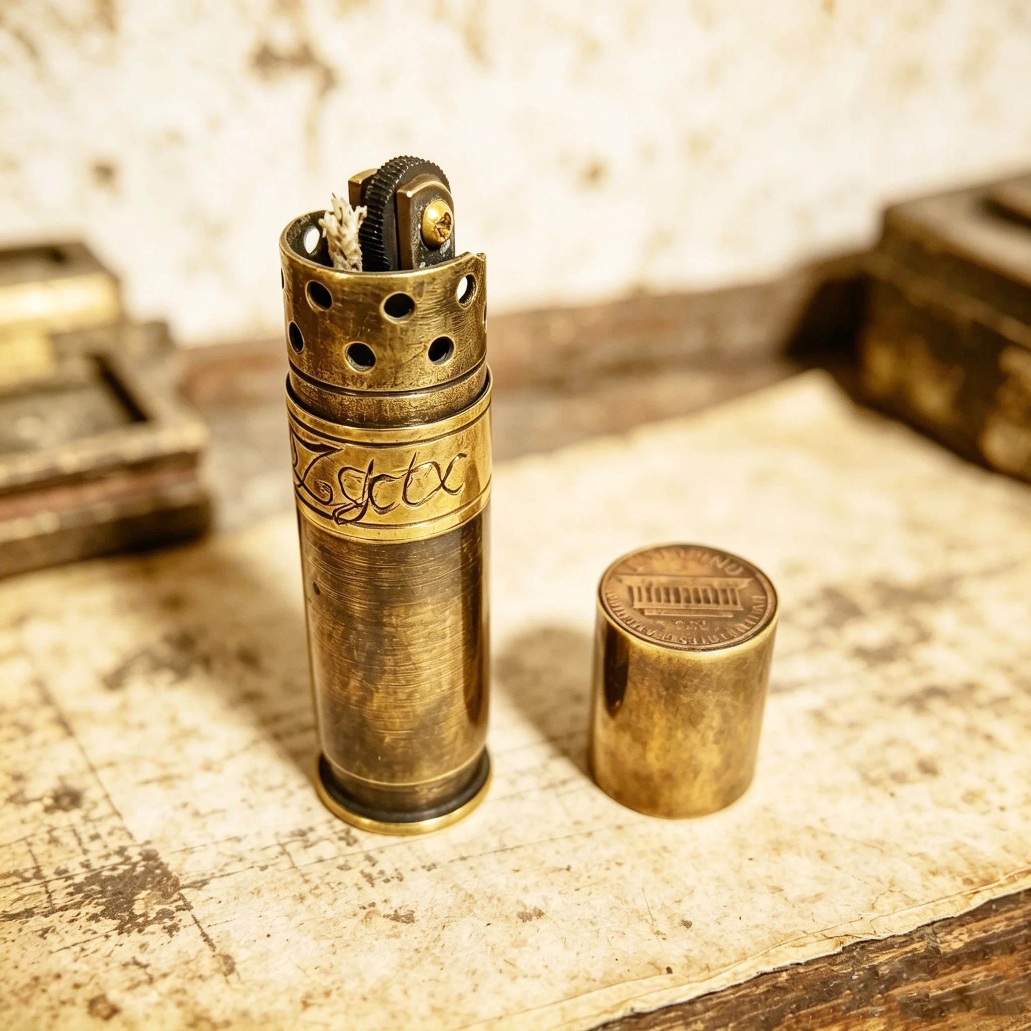 Messing-Feuerzeug im Bullet-Design für Kerosin und Benzin mit Schleifrädchen, Retro-Nostalgie-Feuerzeug, Sammlerstück, Geschenk