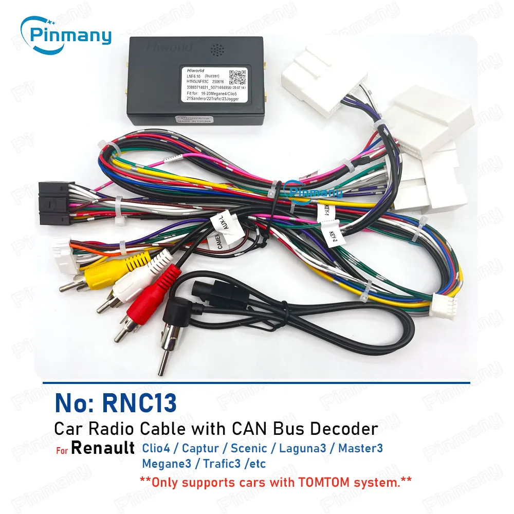 Car Radio Cable RNC13 Wire Harness Adapter with CAN Bus Decoder for Renault Clio4 Captur Scenic Laguna3 Master3 Trafic3 Megane3