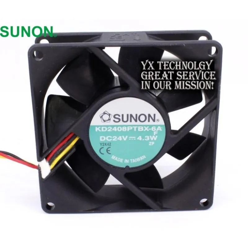 For SUNON New authentic 8025 24V 4.3W 80mm double ball inverter cooling fan KD2408PTBX-6A 80*80*25mm