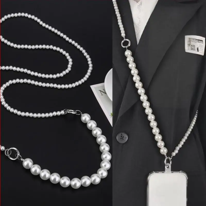 かわいいクロスボディ Y2K パール電話ストラップ - 取り外し可能な二層チェーン携帯電話ストラップ ハートチャーム付き [CC88]