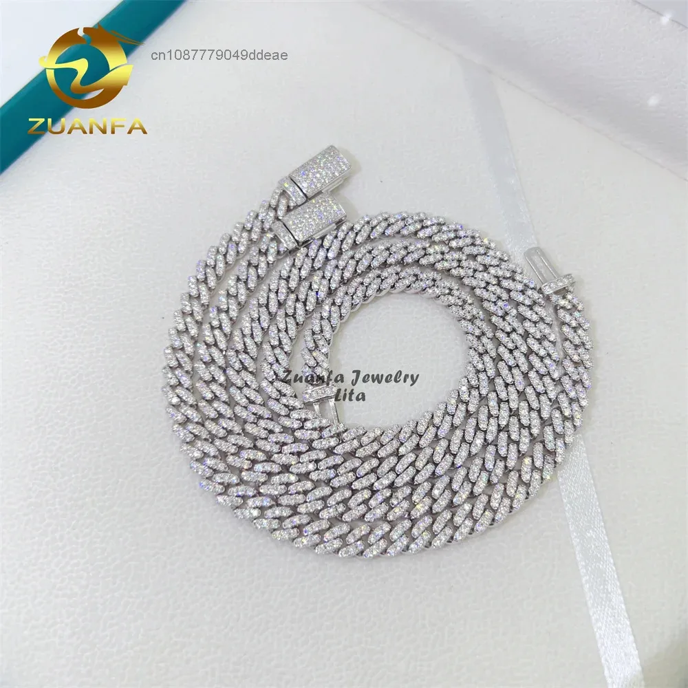 Diamond Pass Tester Hip Hop Iced Out 5mm Width One Row 925 Sterling Silver D VVS Moissanite Diamond Cuban Link Chain Necklace..