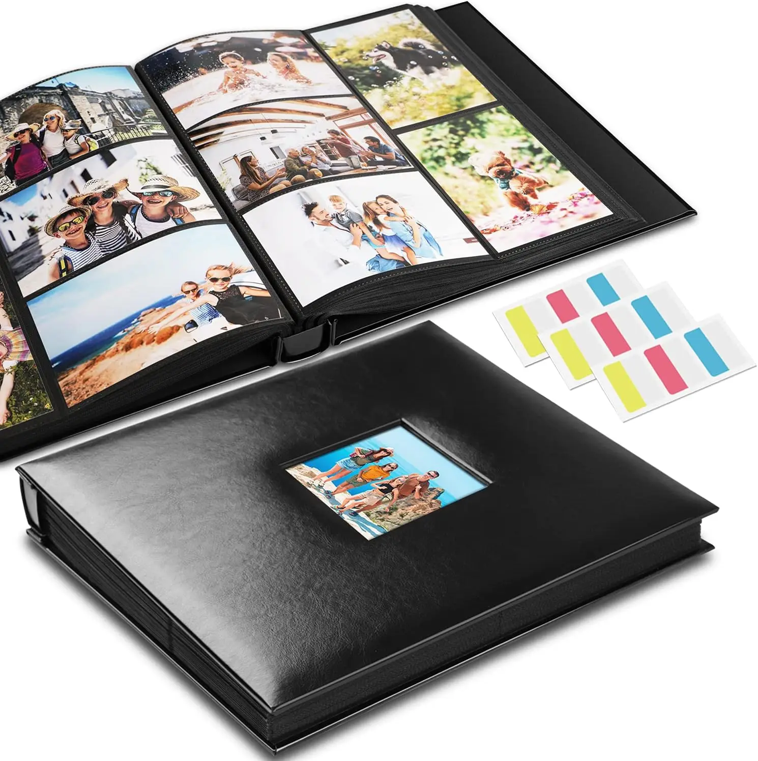 

Photo Album 4x6 Photos Hold 700 Pockets Extra Large Capacity Leather Cover Black Pages with Index Tabs Wedding Picture A