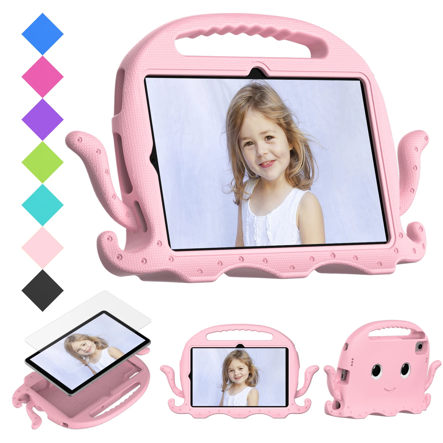 Case for Redmi Pad SE 11 Pad5 6 Hand-Held Full Body Children Non-Toxic Safe EVA Octopus Cartoon Case for Kids Tablet Cover