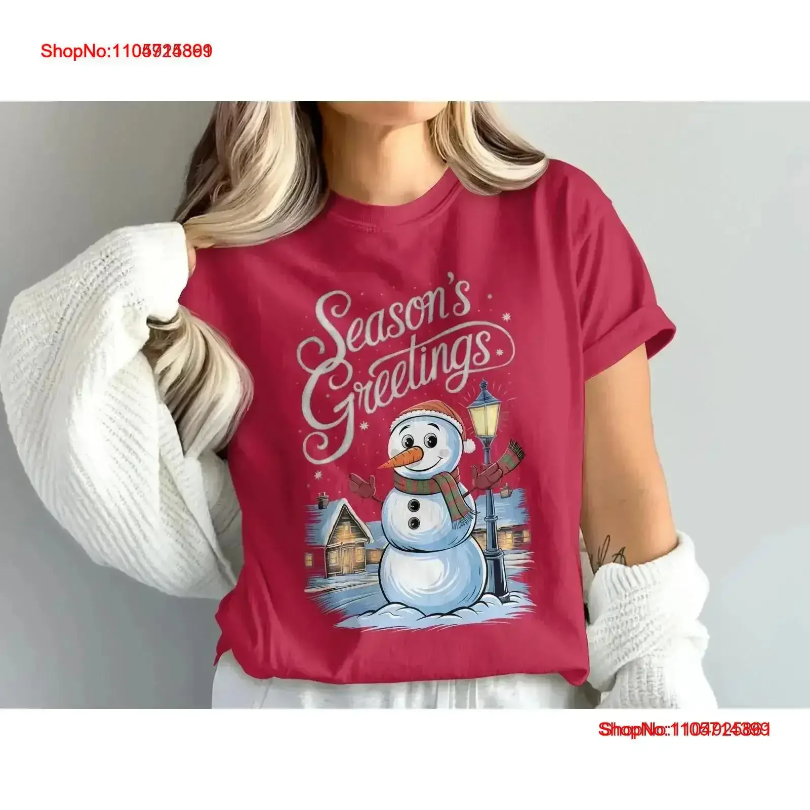 Season's Greetings Snowman T Shirt Festive Christmas Holiday Season Cozy Winter Wear Xmas vintage Washed Slightly Breathable