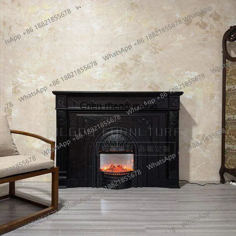 

E136 Европейский стиль, декоративный каминный шкаф из массива дерева с резьбой, украшение для гостиной, резной декоративный шкаф для камина.