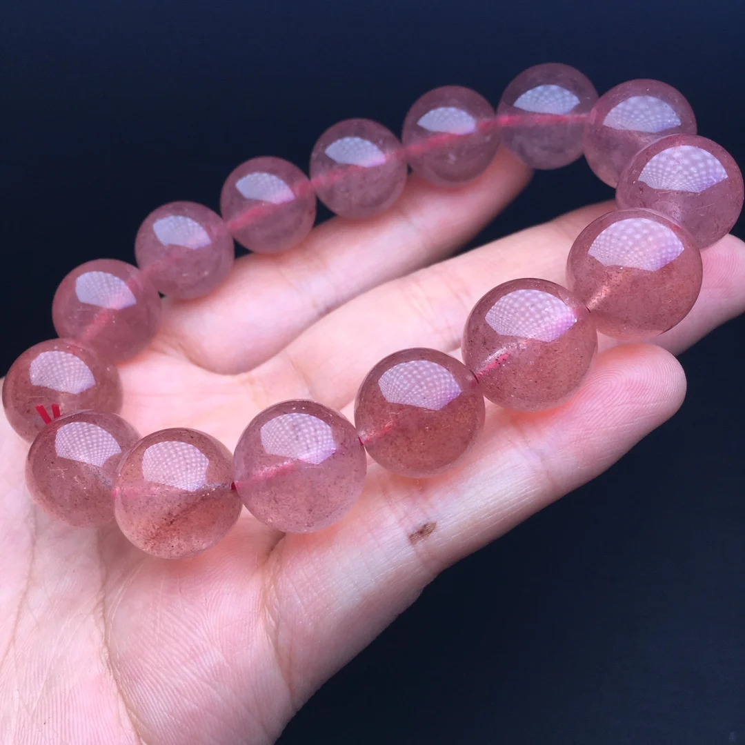 

14MM Natural Strawberry Quartz Bracelet Reiki Healing Fengshui Stone Fashion Jewelry For Women Holiday Gift 1PCS