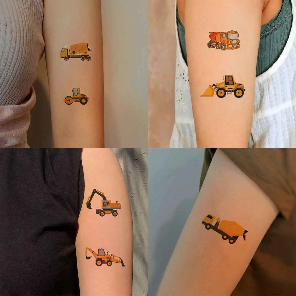 4pcs Construction Birthday Party Truck Temporary Tattoo Engineering Car Tattoo Sticker Boy Construction Themed Decors Body Art