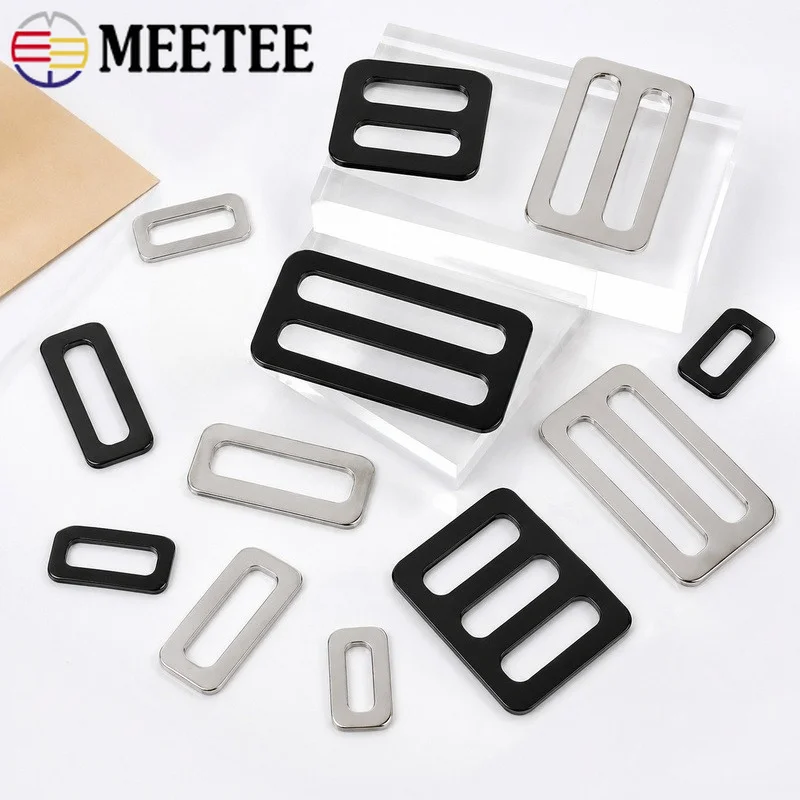 10Pcs 25-50mm Stainless Steel Tri-Glide Buckle Rectangle Ring Slider for Dog Collar Bag Strap Webbing Adjuster Hook Hardware Kit