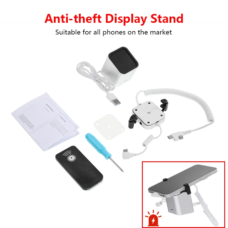 

Anti-theft Display Stand with 2 arm Clamps Type-C Charging Anti-Theft Security Alarm Power-off Alarm Base for All Phones