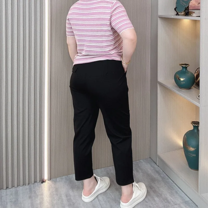 Pantalon sarouel décontracté pour femme, grande taille, taille fine, longueur de rinçage, Ice InjElastic, été, nouveau