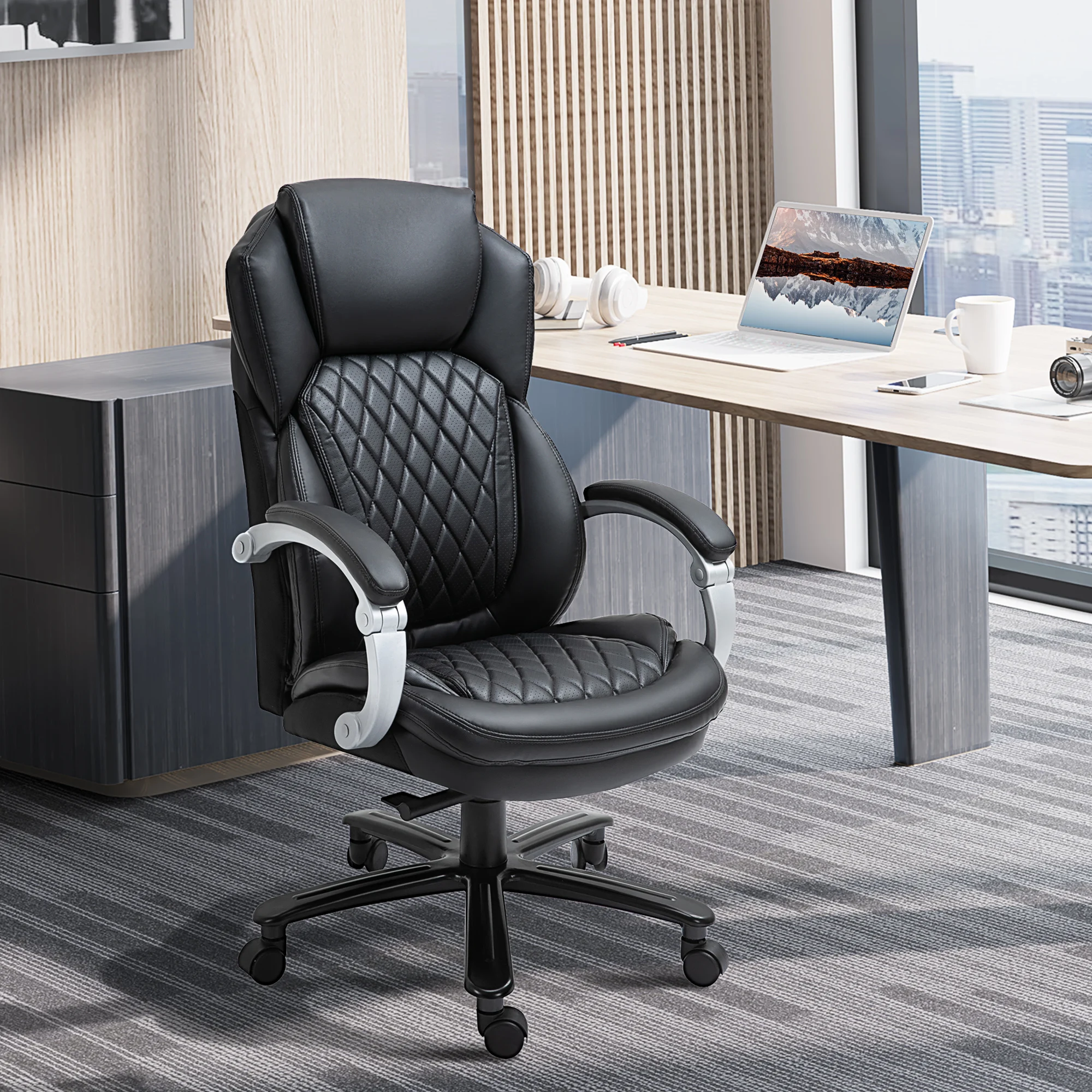 Vinsetto Big and Tall Executive Officehair with Wide Seat, Computer Desk Chair with High Back Diamond Stitching, Black