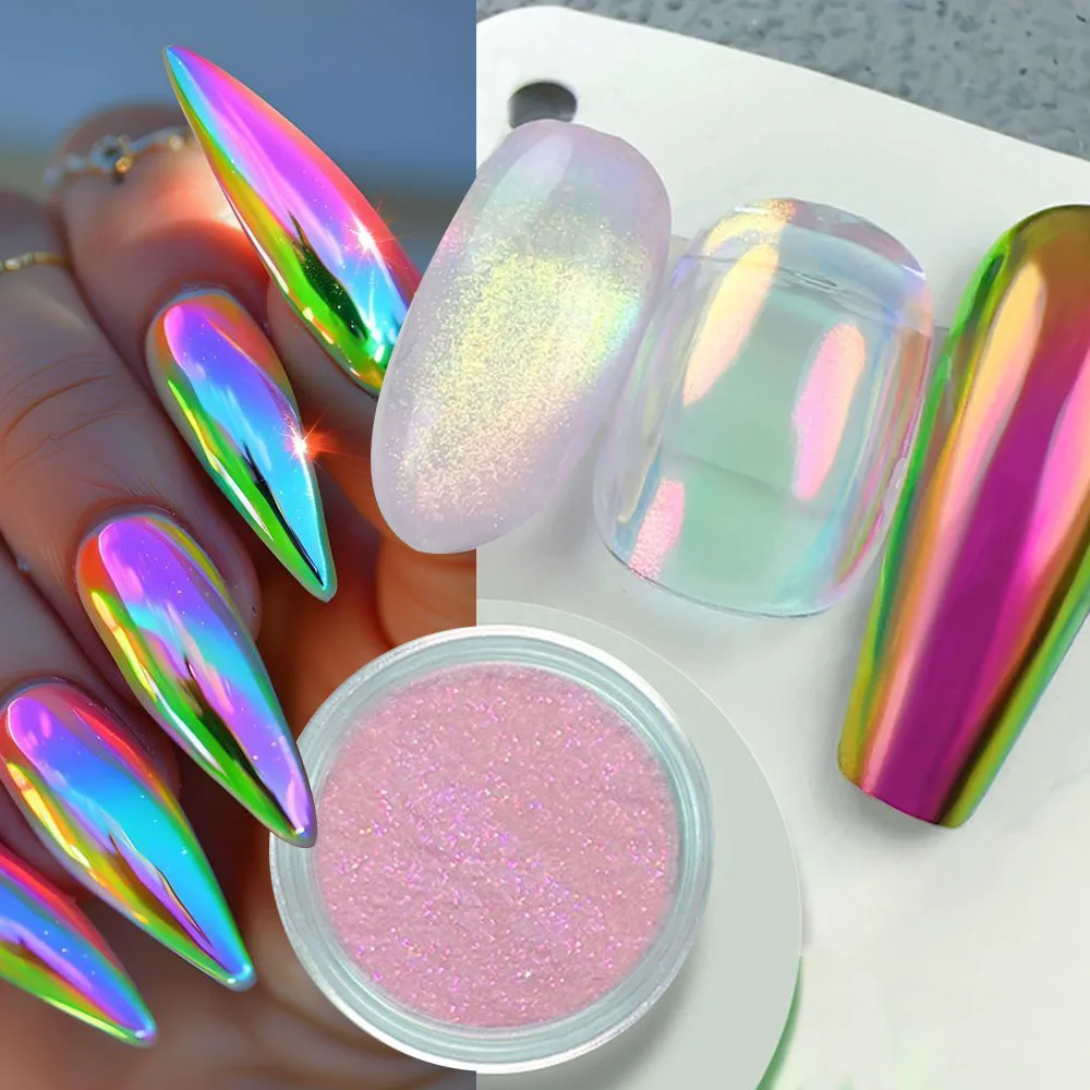 1p Neon Regenbogen Chrom Glitter Nägel Aura klarer Spiegel effekt Neon Chamäleon Nagel pulver für Maniküre Dekoration Reiben Glitter