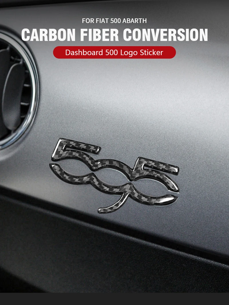 

For Fiat 500 Abarth 595 2007-2024 Carbon Fiber Car Dashboard Dash Badge 595 Logo Trim Decorative Instrument Panel Sticker Cover