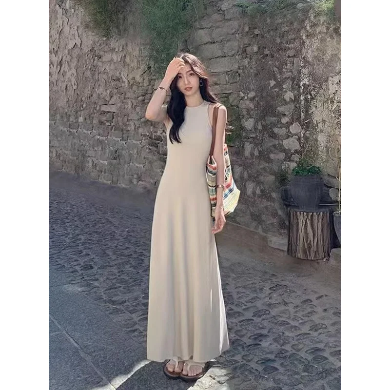 

French Style Sleeveless Vest Dress for Women Summer2025New Korean Style Petite Slimming Elegant Waist-Cinching Long Dress