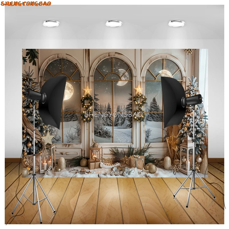 Toile de fond de photographie de Noël, tissu d'art, décoration de salon, nouvel an, cheminée de vacances, fond de fête intérieure, JS-05