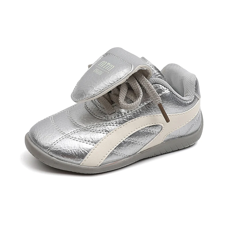 

Funky Unisex Kids Sneakers Anti-Slippery Round Head Leather Flip Design Solid Color Moral Training Shoes Children's Flat Shoes